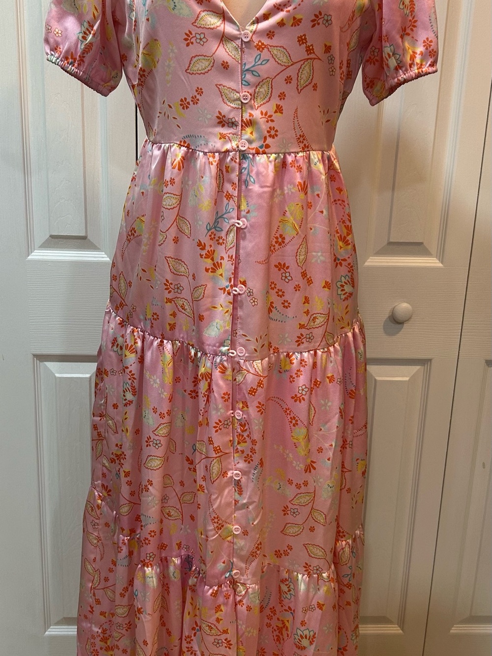Sugarlips Pink Floral Button-Front Midi Dress